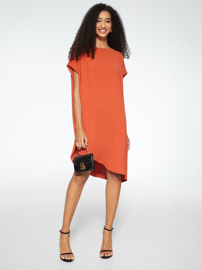 Simple Loosen Solid Cap Sleeve knee length dress