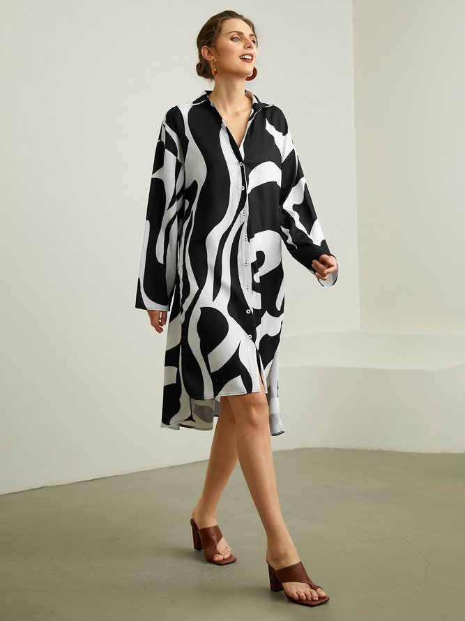 Long sleeve Shirt Collar Regular Fit Urban Chevron Dress