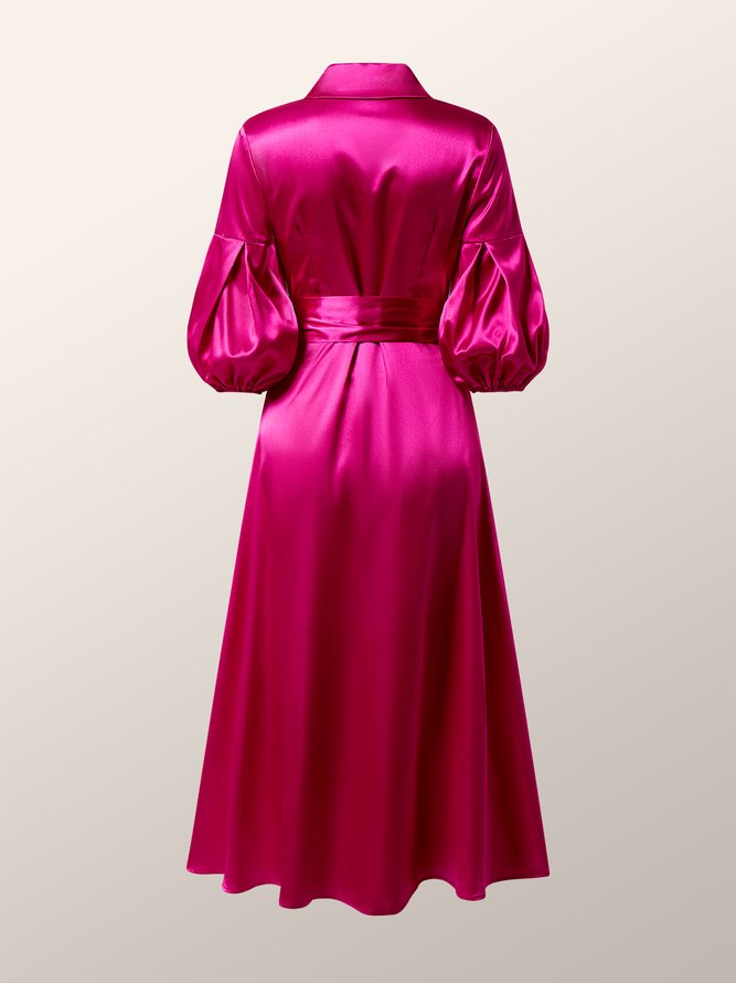 Long sleeve Elegant Regular Fit Plain Shirt Collar Dress