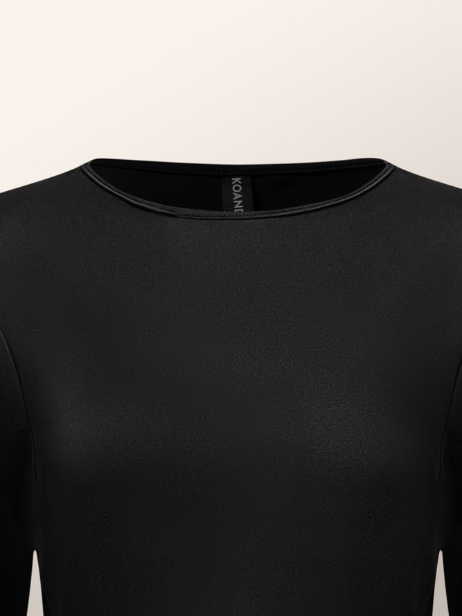 Black Daily Long sleeve Regular Fit Boat Neck Dress