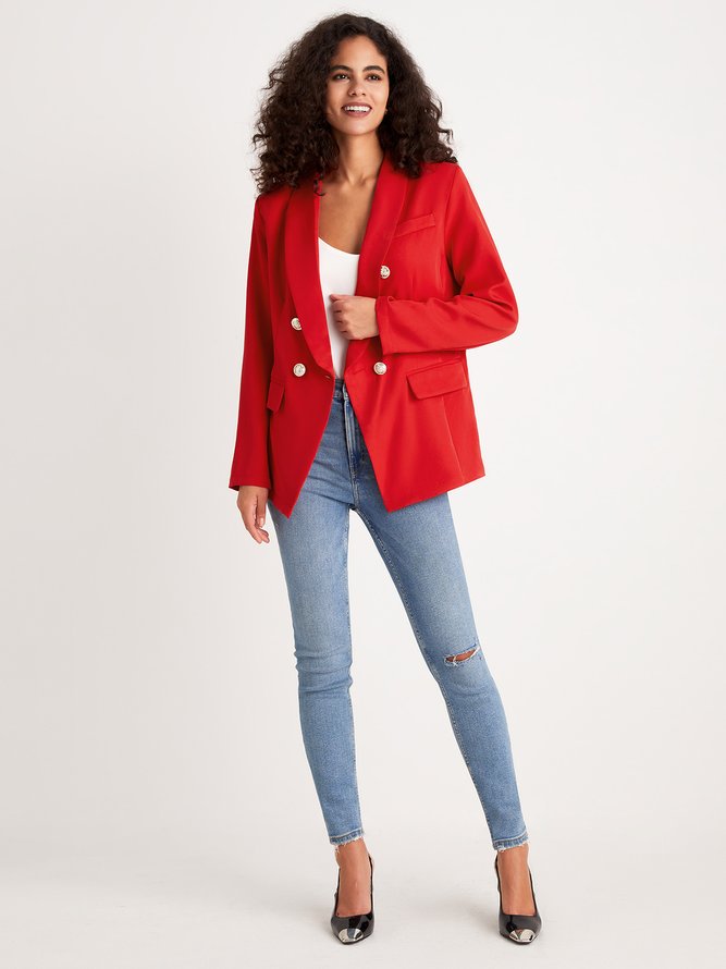 Simple Long Sleeve Lapel Collar Blazer