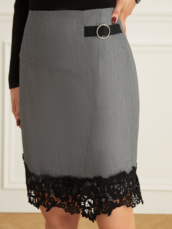 Elegant Plain Regular Fit Lace Edge Skirt