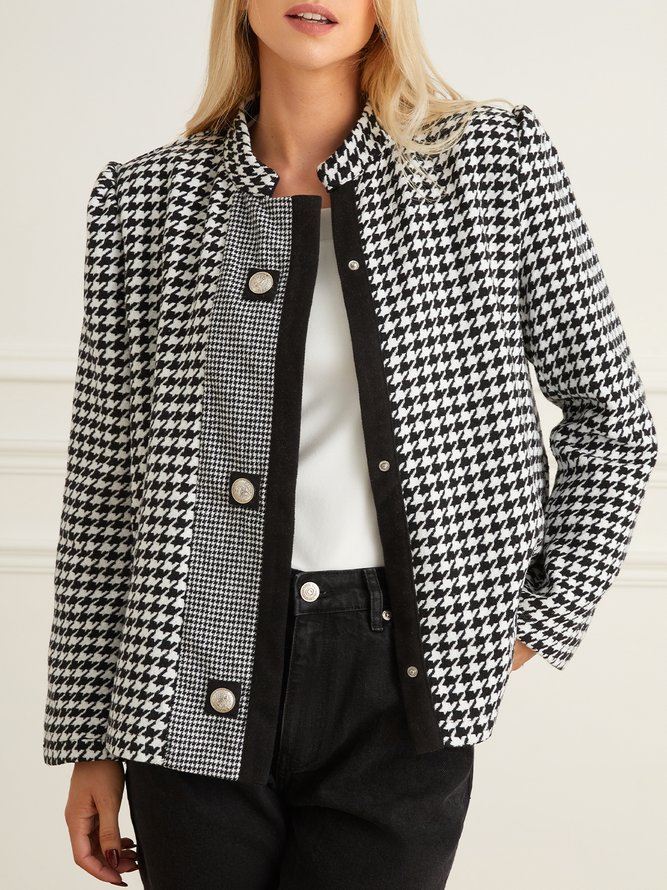 Long sleeve Loose Houndstooth Stand Collar Jacket