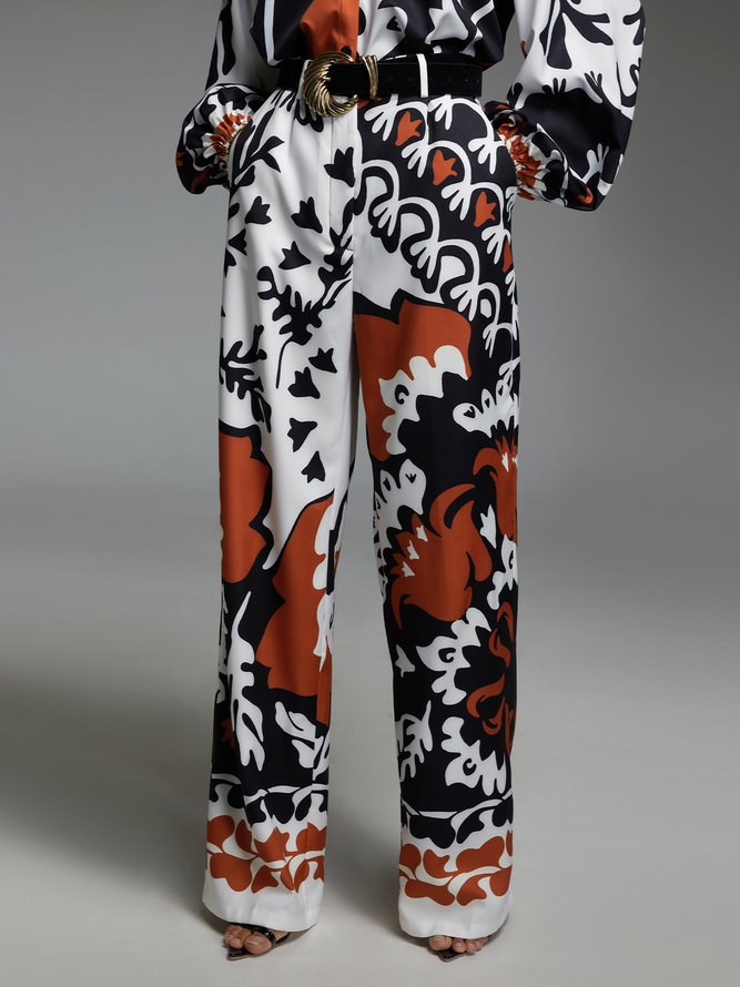 Vacation Printed Fashion  Pockets Straight Leg Pants