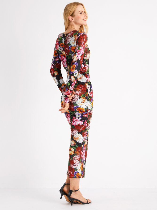 Floral Elegant Skinny Long Sleeve Midi Dress