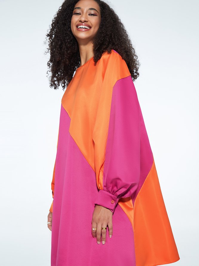 Loose Simple Long Sleeve Crew Neck Mini Dress