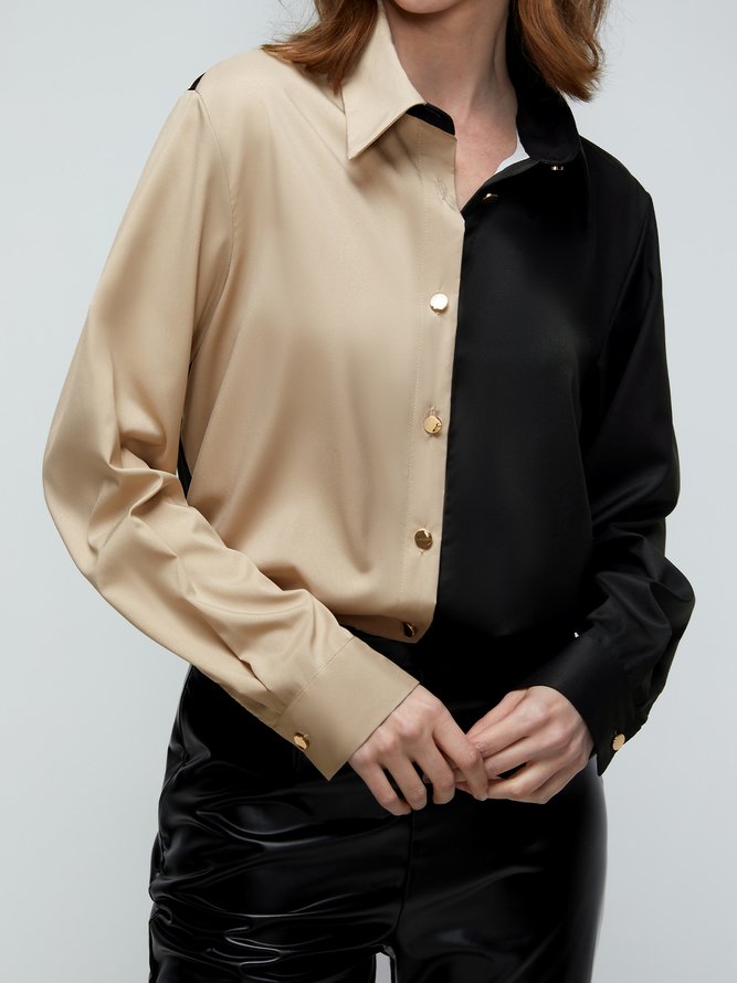 Shirt Collar Loosen Simple Long Sleeve Blouse