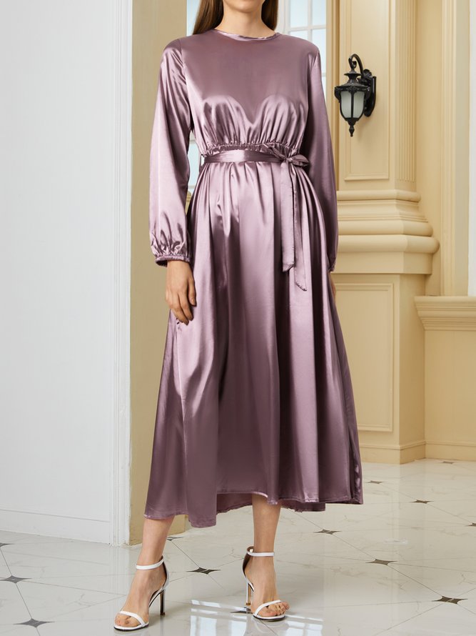 Crew Neck A-Line Long Sleeve Vintage Dress