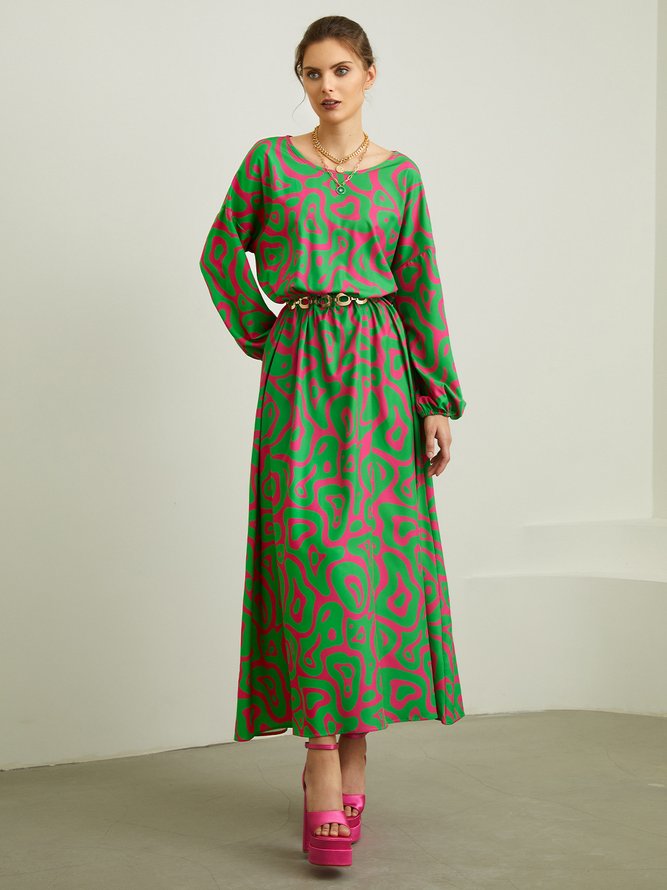 Green Long sleeve Lantern Sleeve Regular Fit Vacation Dress