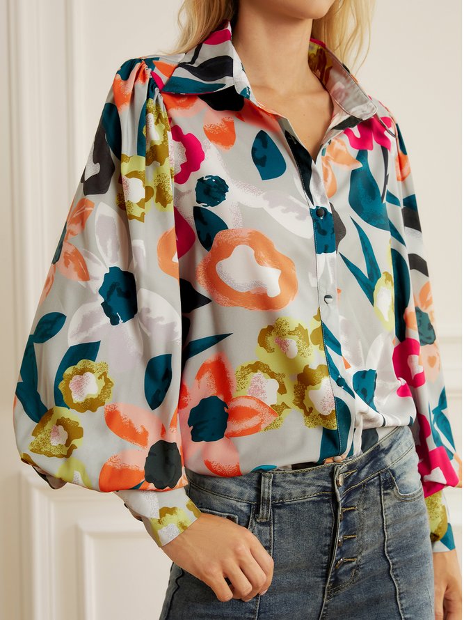 Shirt Collar Elegant Regular Fit Long Sleeve Blouse