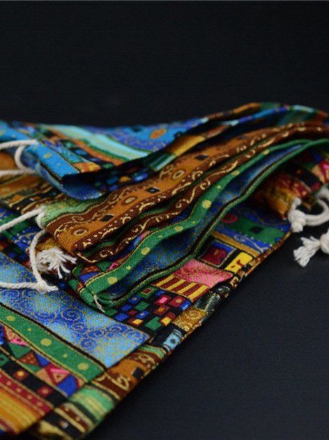 Ethnic style cotton and linen drawstring bag