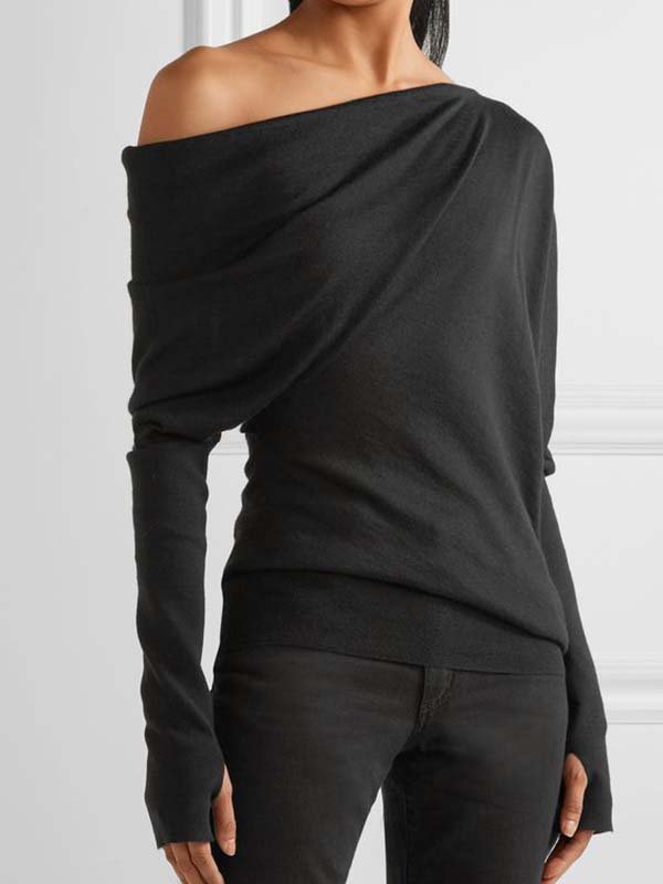Solid Long Sleeve Cotton-Blend Casual Top