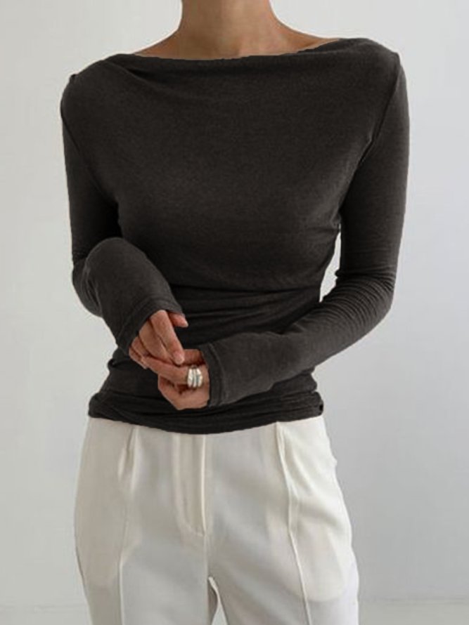 Long Sleeve Skinny Lady Solid Top