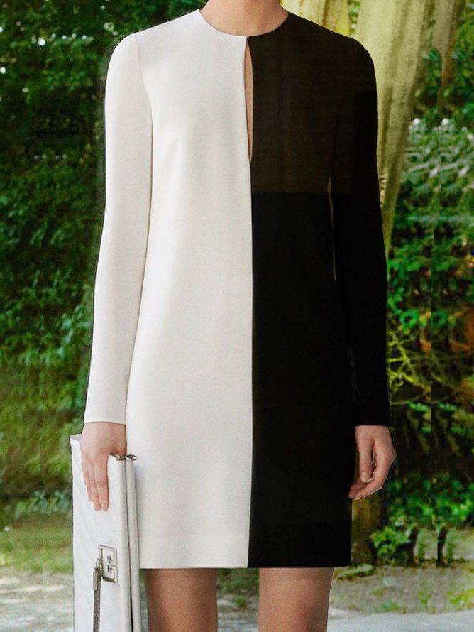 Crew Neck Color Block Long Sleeve Dress