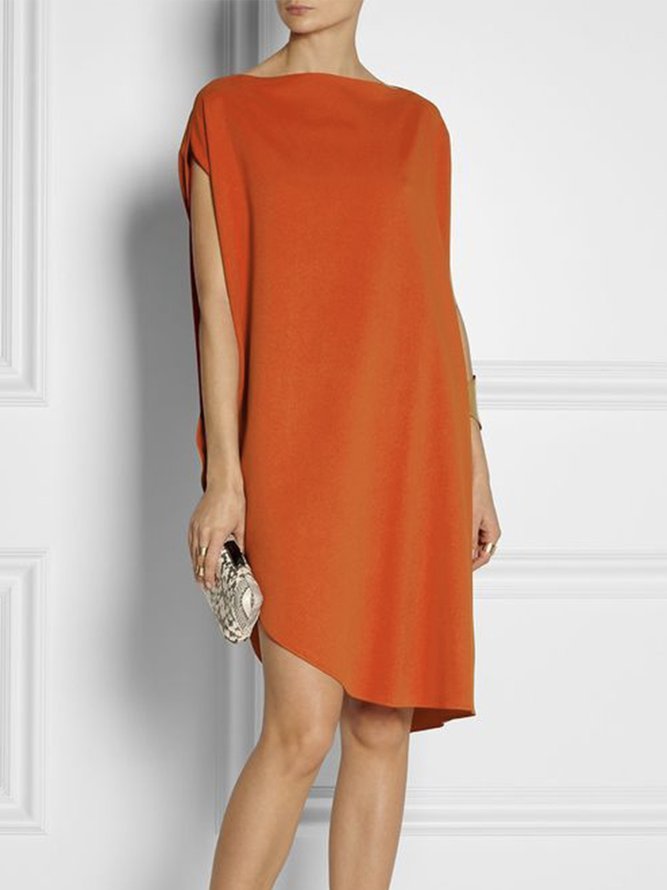 Simple Loosen Solid Cap Sleeve knee length dress