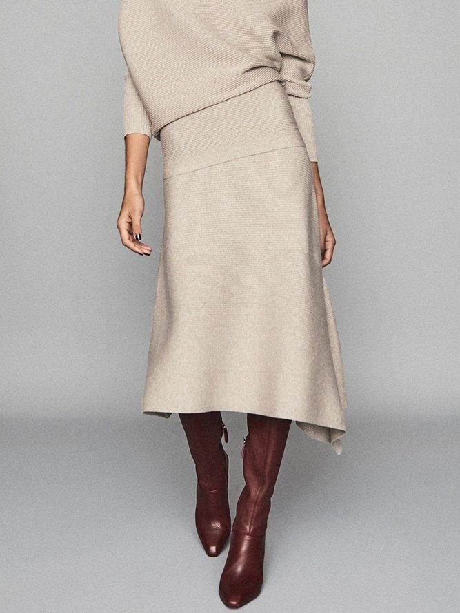 Elegant Plain Regular Fit Mid Waist Skirt
