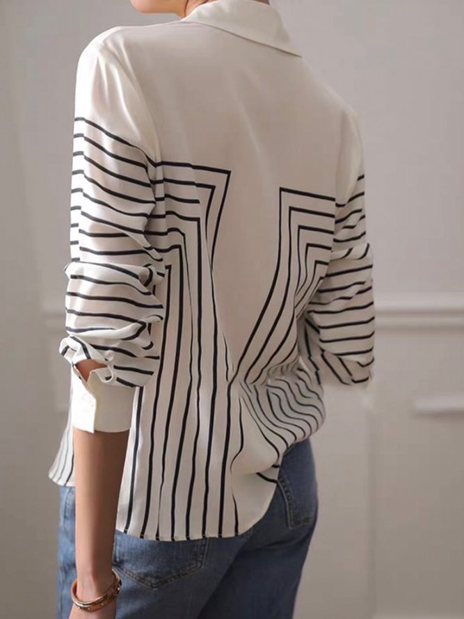 Striped Shirt Collar Urban Blouse