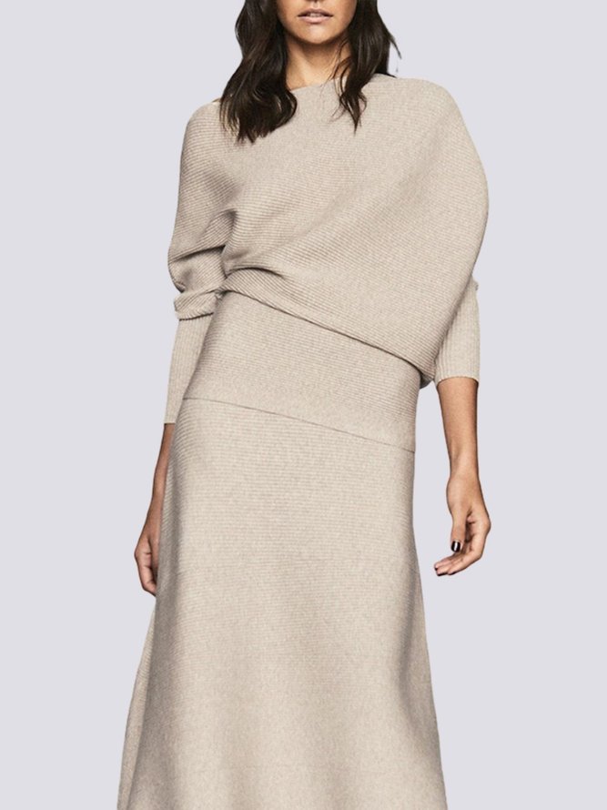 Elegant Loose Long sleeve Asymmetrical Plain Sweater