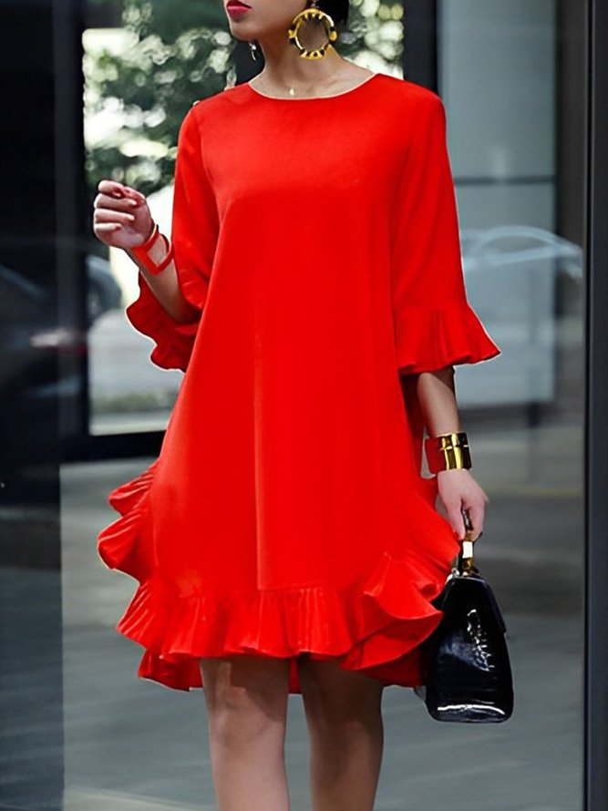 2023 Fashion week plain Crew Neck Loose Elegant Dress