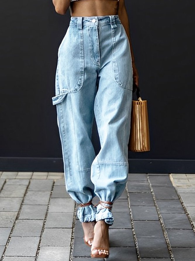Denim Plain Casual Loose Jeans
