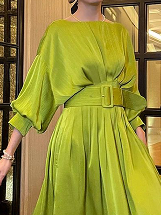 Elegant Crew Neck Regular Fit Plain Dress