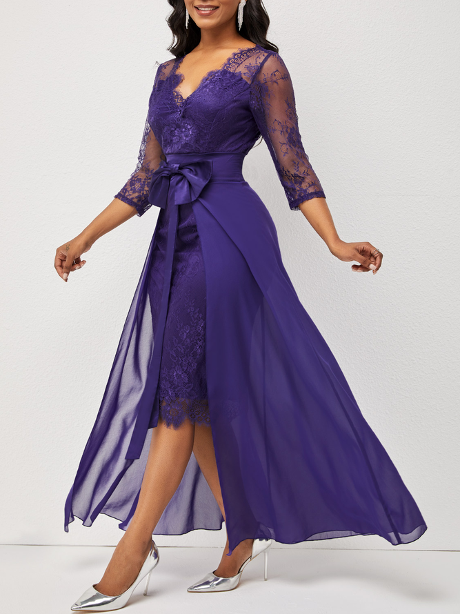 Lace Floral Elegant V Neck  Dress