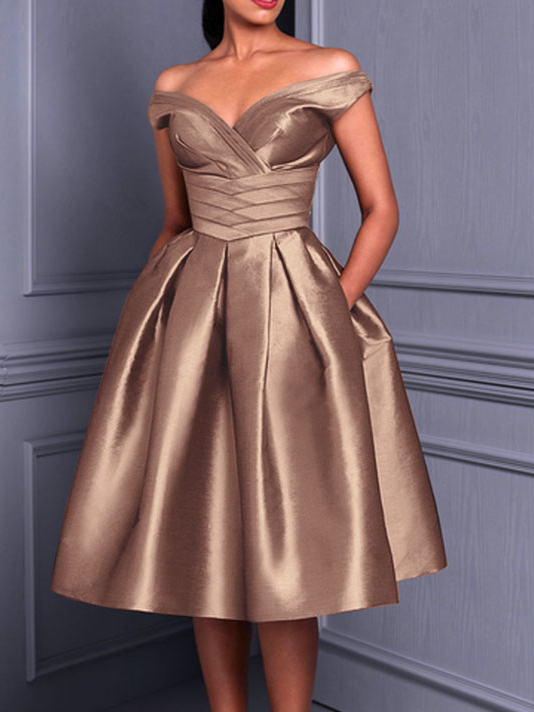 Plain Regular Fit V Neck Elegant Wedding Guest Dress