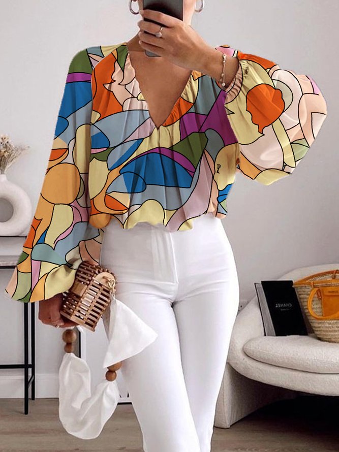Long sleeve Chiffon Elegant V Neck Shirt