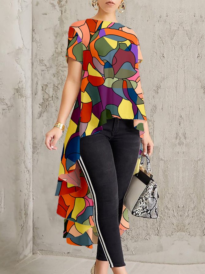 Casual Abstract Loose Short Sleeve Shirt