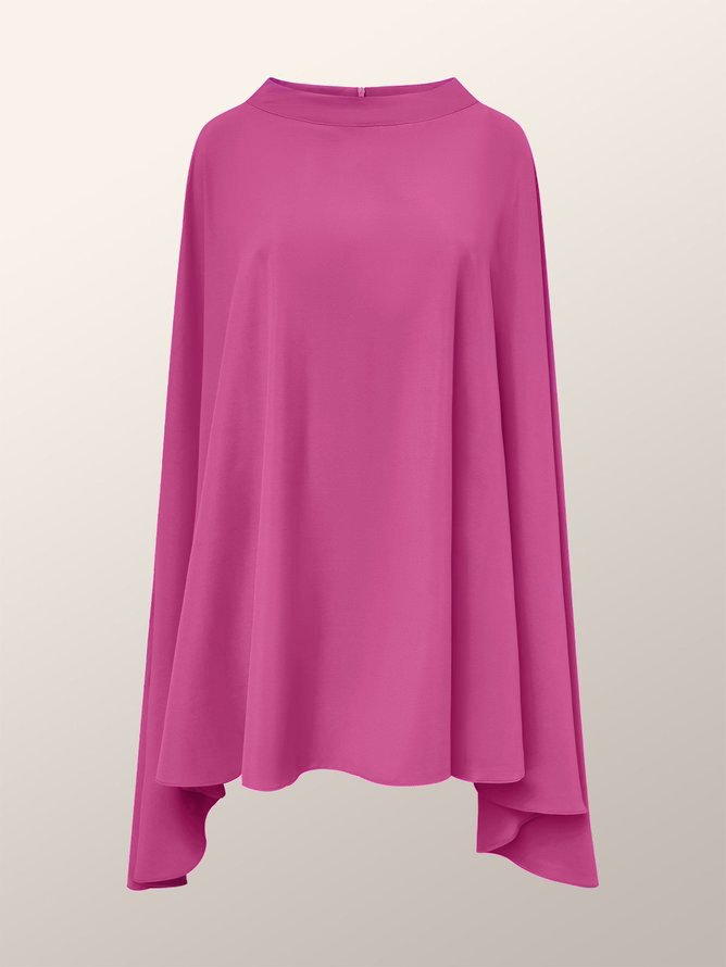 Plain Loose Stand Collar Short sleeve Urban Mid-long Shirt