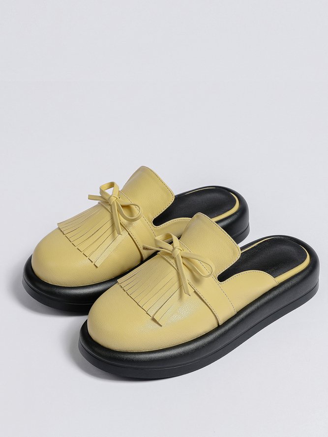 Yellow Black White Bow Tassel Classic Loafer Mules