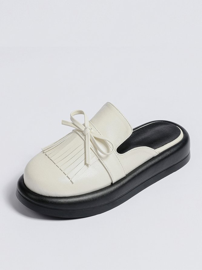 Yellow Black White Bow Tassel Classic Loafer Mules