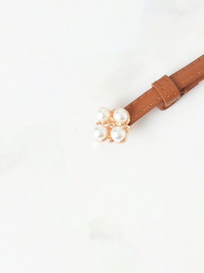 Urban Casual Floral Pearl Adjustable Leather Belt Women's Accessories