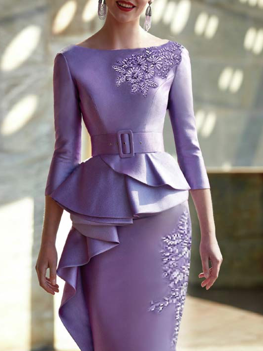 Party Crew Neck Plain Elegant  Dress