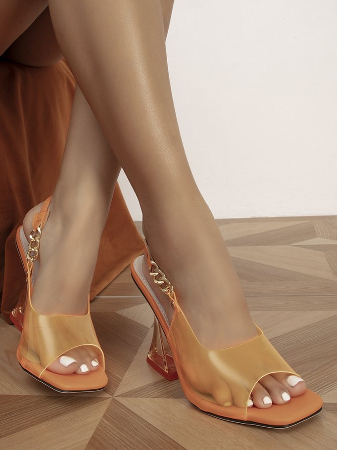 Sexy PVC Crystal Chunky Heel Sandals