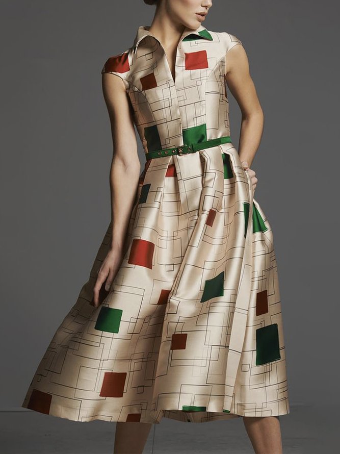 Geometric Elegant Regular Fit Dress With No Belt