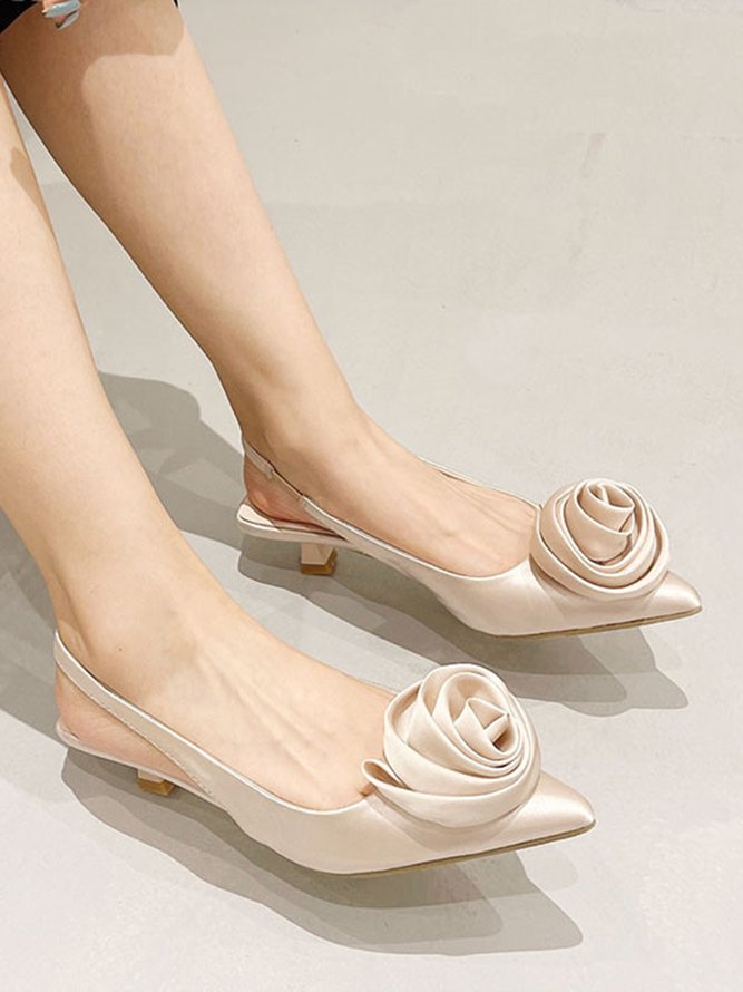Three-dimensional Rose Satin Elegant Low-heeled Shoes