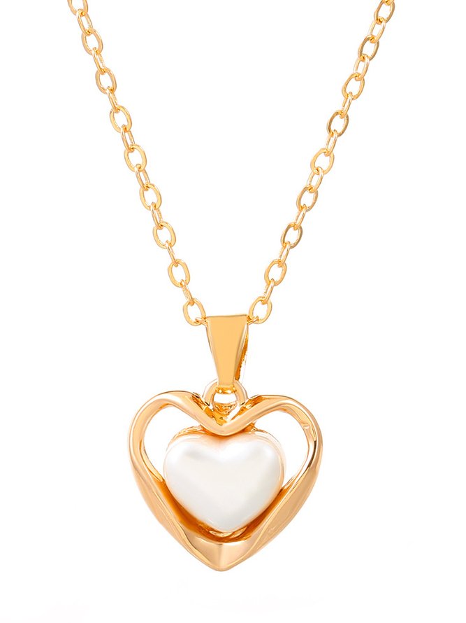 Elegant Heart Shaped Pearl Pendant Necklace Urban Casual Women's Jewelry
