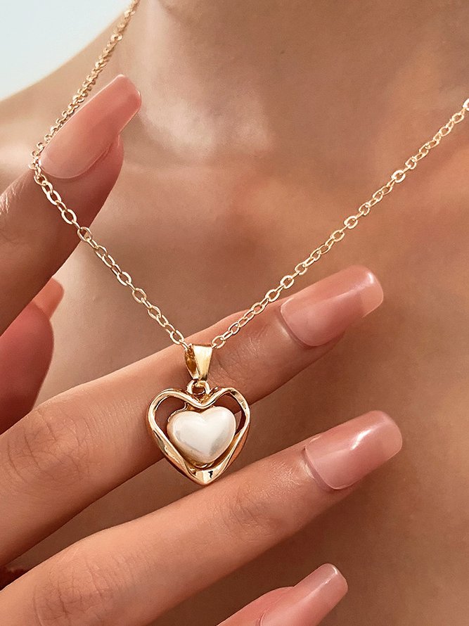 Elegant Heart Shaped Pearl Pendant Necklace Urban Casual Women's Jewelry
