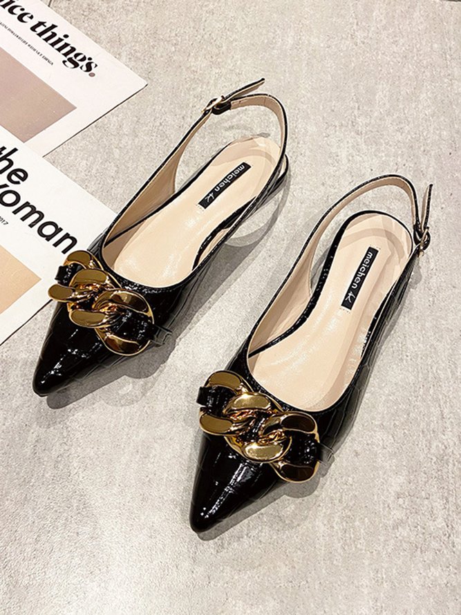 Croc Embossed Gold Chain Pointed Toe Pumps