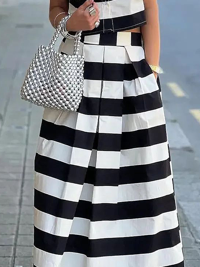 Lightweight Striped Urban Loose Maxi Skirt