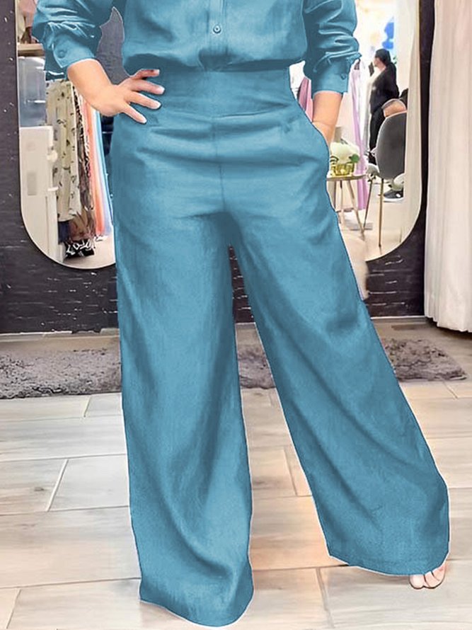 Plain Loose Faux  Denim Urban Wide leg Jeans