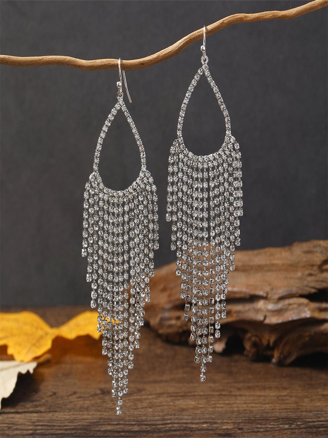 Elegant Metal Diamond Tassel Earrings Party Wedding Female Jewelry