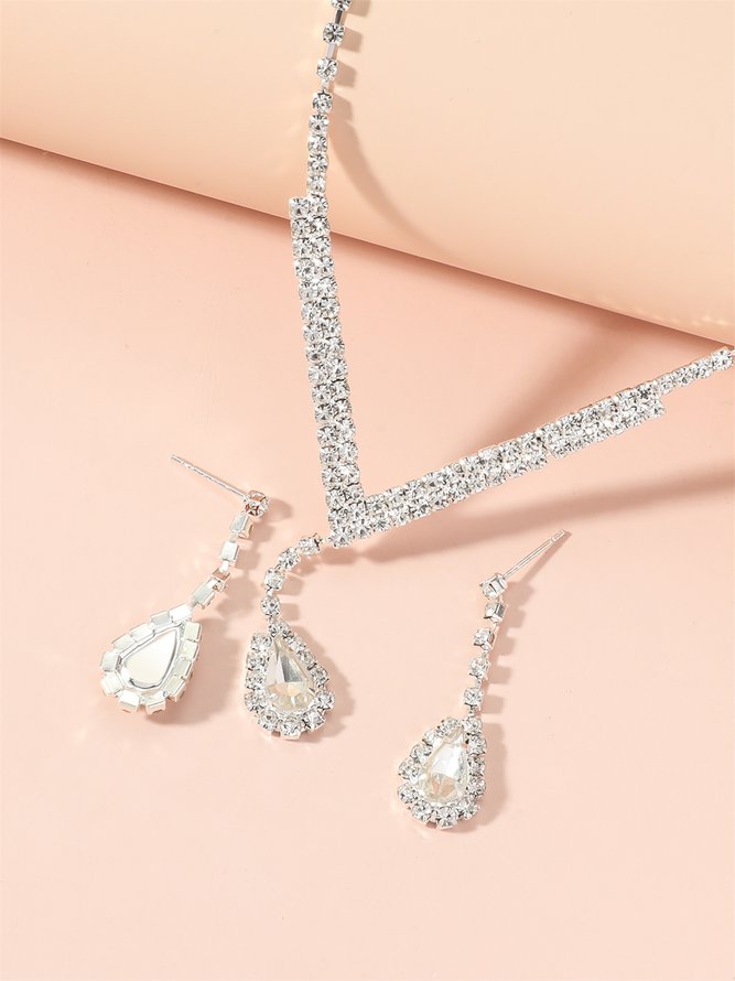 Elegant Drop Shape Full Diamond Earrings Necklace Fashion Party Women Jewelry Set