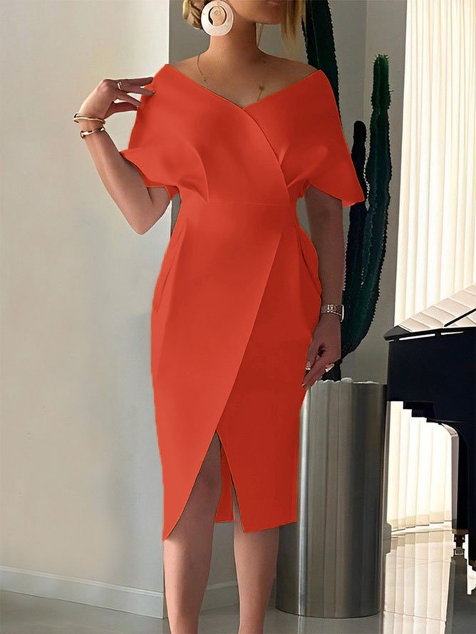 Elegant Plain Cross Neck Regular Fit Mini Dress