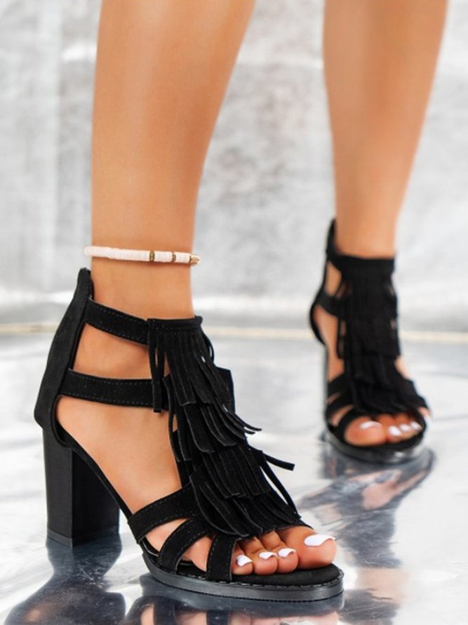 Tassel Suede Block Heel Sandals