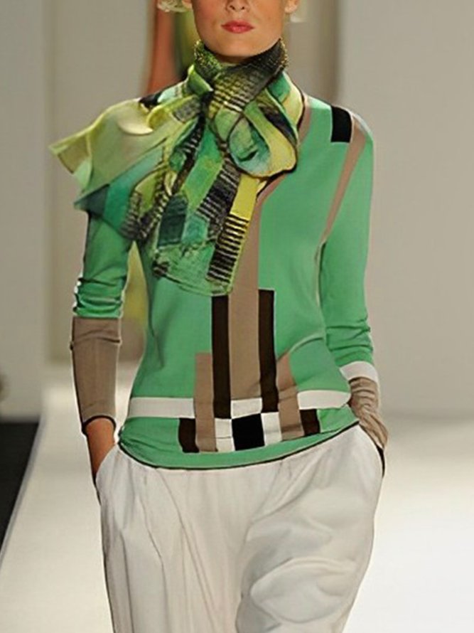 Urban Abstract Graphic Long Sleeve T-Shirt With Scarf