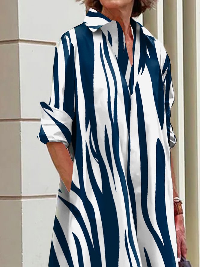 Loose Shirt Collar Urban Striped Dress