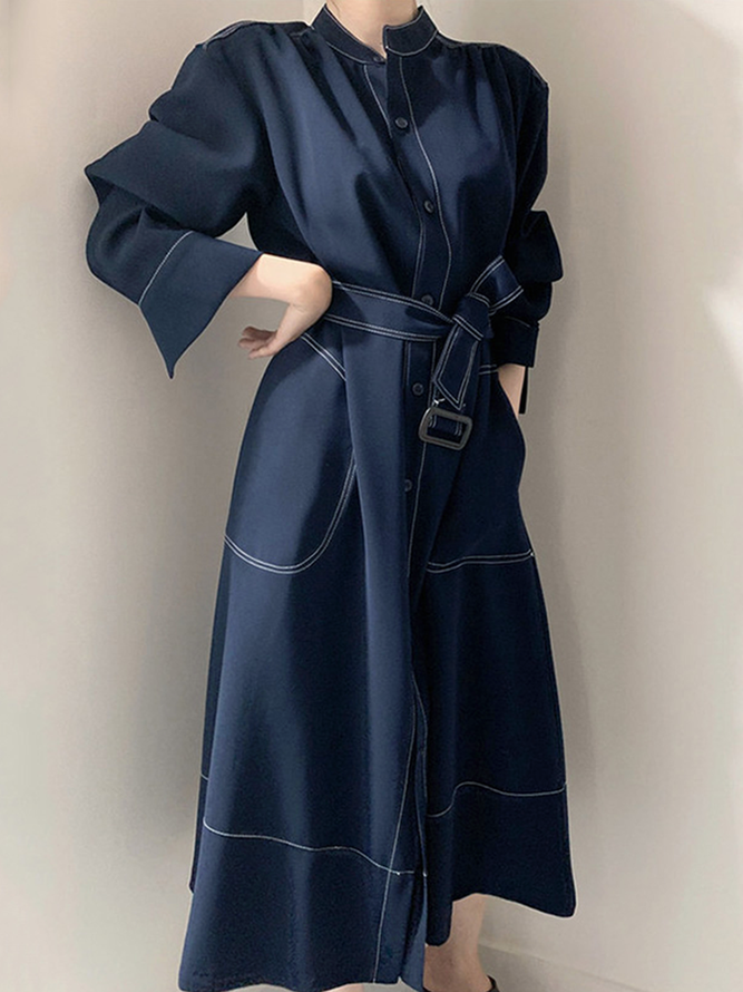 Loose Stand Collar Long Sleeve Urban Dress With Belt