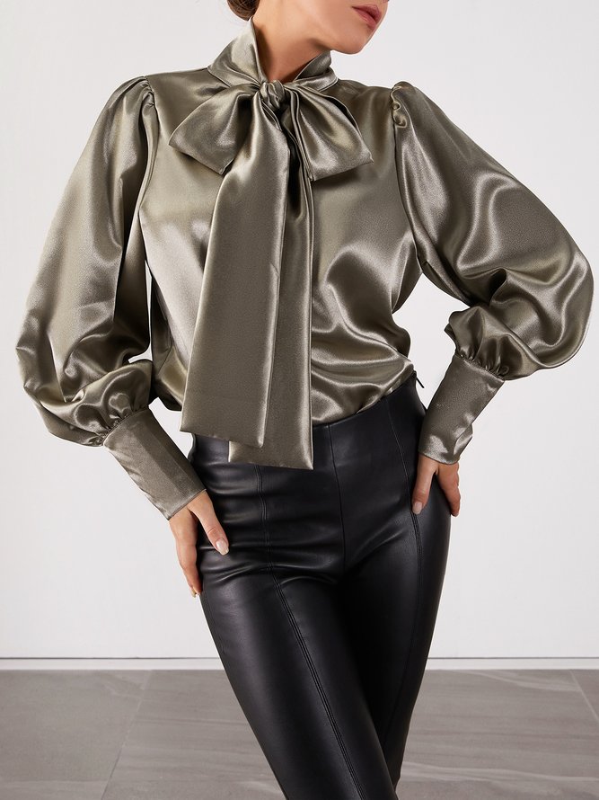 Elegant Solid Satin Long Sleeve Top